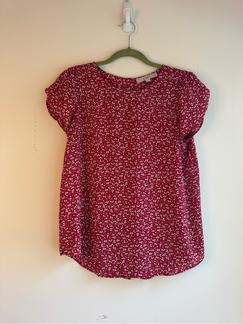 LOFT Red Floral Flutter-Sleeve Blouse